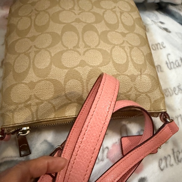 Coach PVC Leather North South Crossbody Stripe Light Khaki/Pink preowned - Picture 12 of 16